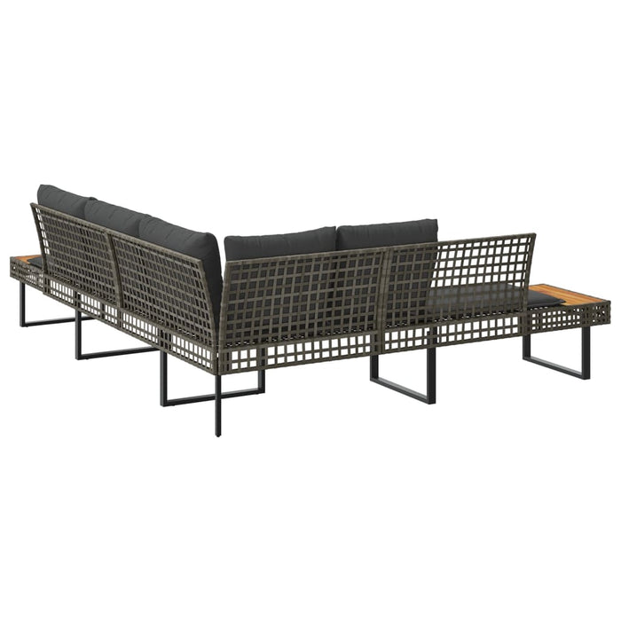 Garden Sofa With Cushions L-Shaped Grey Poly Rattan And Acacia Tlpltp