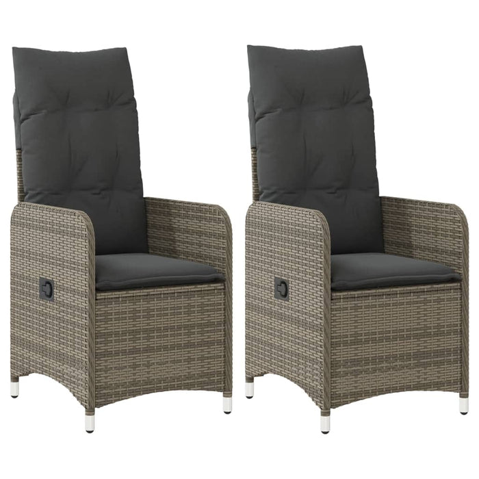 Reclining Garden Chairs 2 Pcs With Cushions Grey Poly Rattan Tlplni