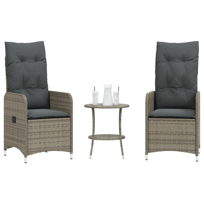 Reclining Garden Chairs 2 Pcs With Table Grey Poly Rattan Tlplkx