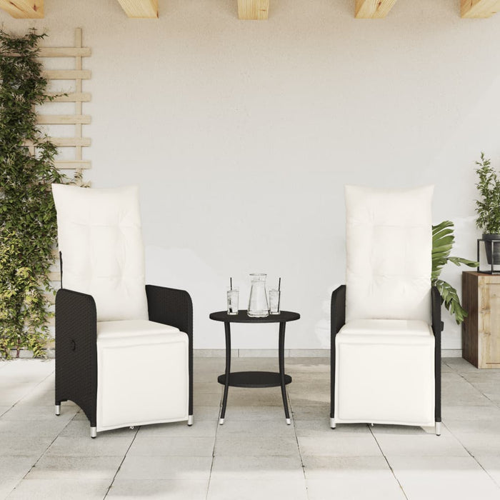 Reclining Garden Chairs 2 Pcs With Table Black Poly Rattan Tlpibp