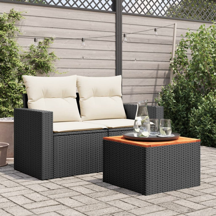 Garden Table Black 55X55X37 Cm Poly Rattan And Acacia Wood Tlpkip