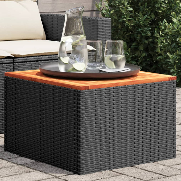 Garden Table Black 55X55X37 Cm Poly Rattan And Acacia Wood Tlpkip