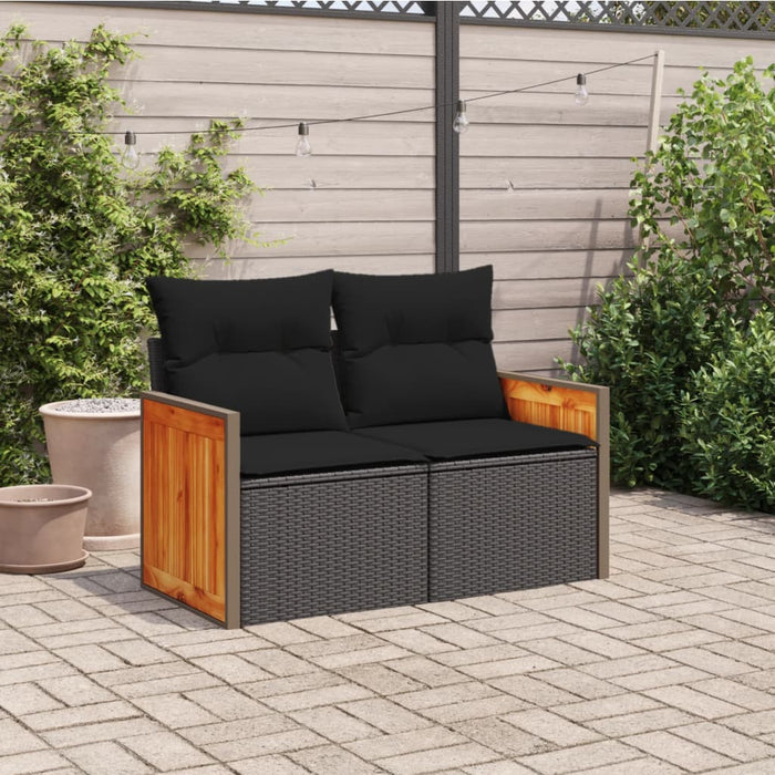 Garden Sofa With Cushions 2-Seater Black Poly Rattan Tlpkik