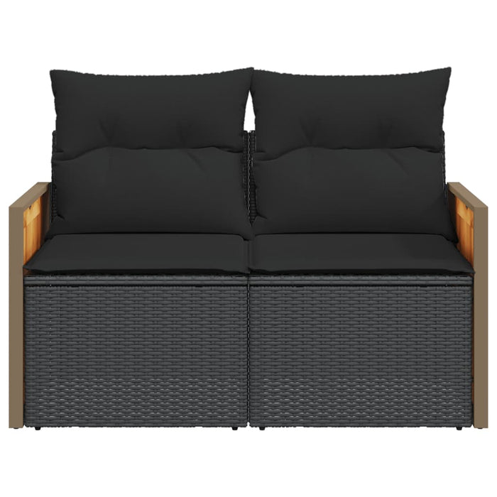 Garden Sofa With Cushions 2-Seater Black Poly Rattan Tlpkik