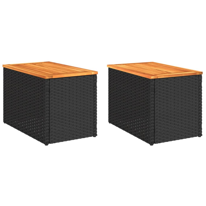 Garden Side Tables 2 Pcs Black 55X34X37Cm Poly Rattan Solid Wood Tlpknb