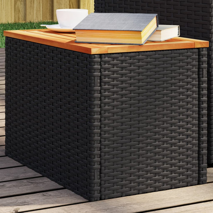 Garden Side Tables 2 Pcs Black 55X34X37Cm Poly Rattan Solid Wood Tlpknb