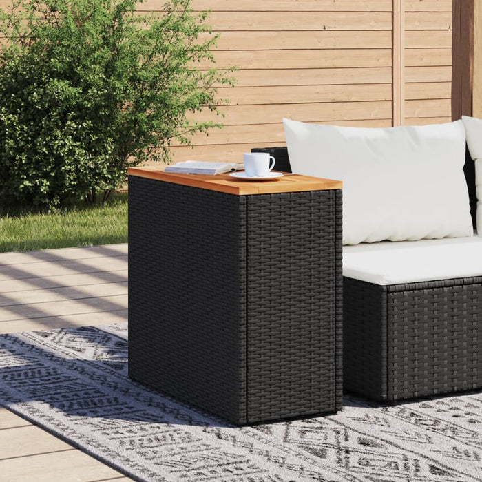Garden Side Table With Wooden Top Black 58X27.5X55 Cm Poly Rattan Tlpknt