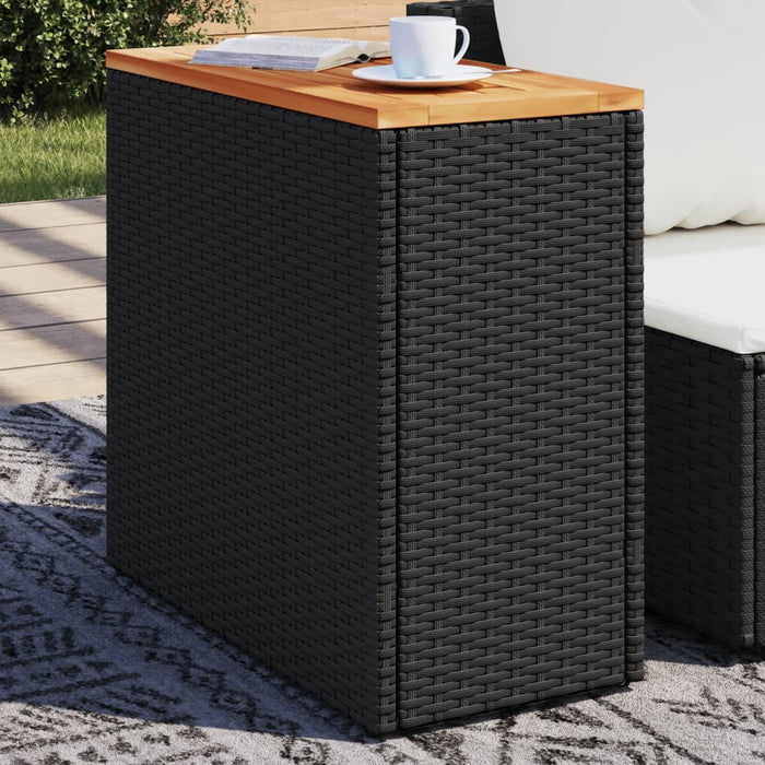 Garden Side Table With Wooden Top Black 58X27.5X55 Cm Poly Rattan Tlpknt