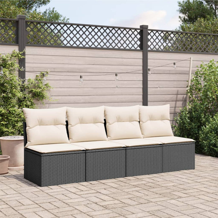 Garden Sofa With Cushions 4-Seater Black Poly Rattan Tllbbb