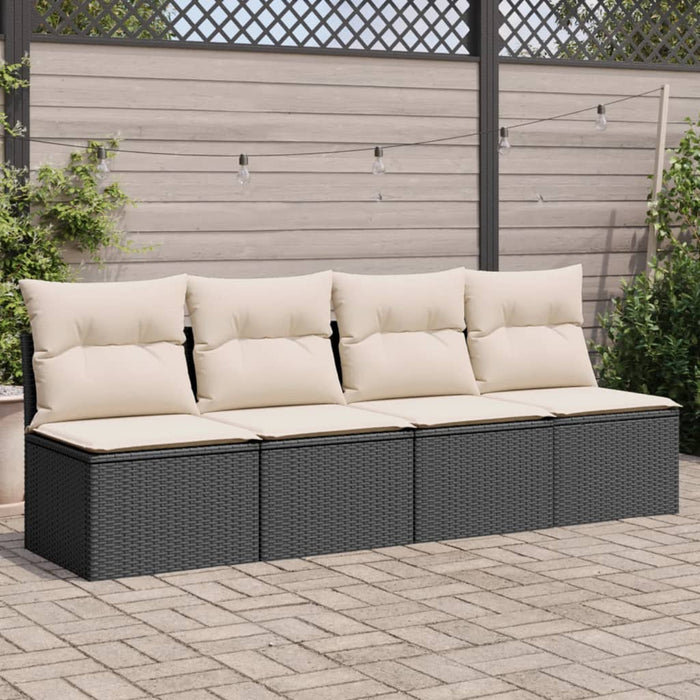 Garden Sofa With Cushions 4-Seater Black Poly Rattan Tllbbb