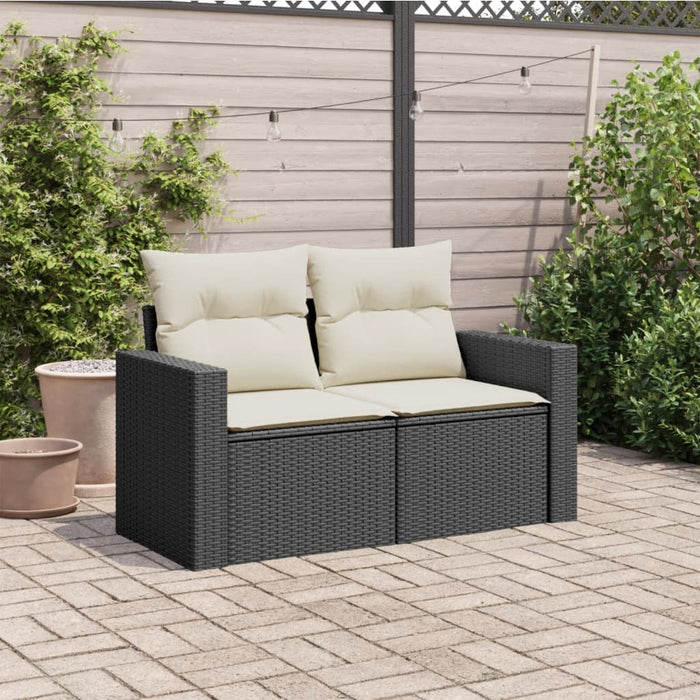 Garden Sofa With Cushions 2-Seater Black Poly Rattan Tllbba