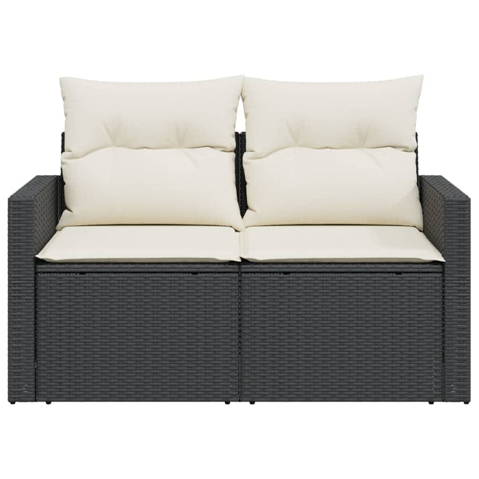 Garden Sofa With Cushions 2-Seater Black Poly Rattan Tllbba