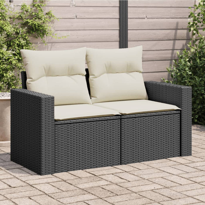 Garden Sofa With Cushions 2-Seater Black Poly Rattan Tllbba