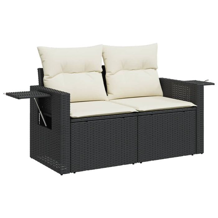 Garden Sofa With Cushions 2-Seater Black Poly Rattan Tllbbp