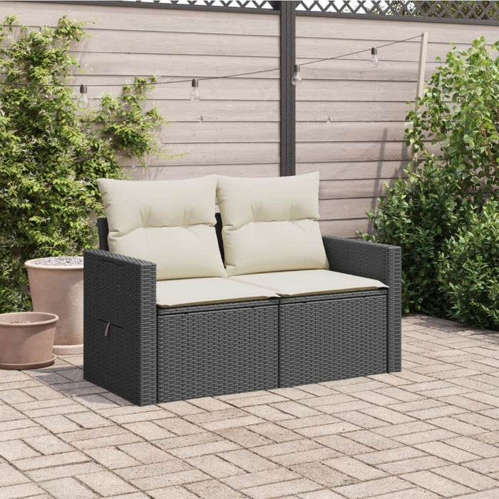 Garden Sofa With Cushions 2-Seater Black Poly Rattan Tllbbp
