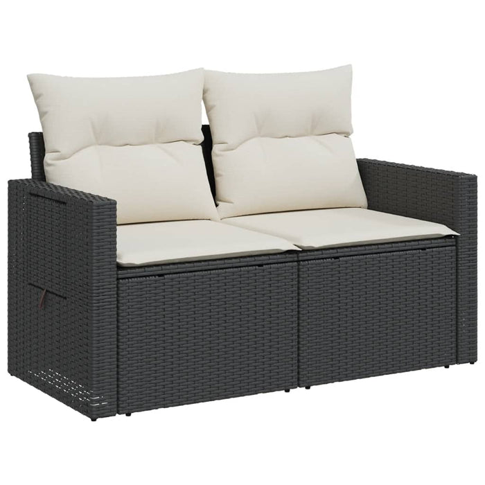Garden Sofa With Cushions 2-Seater Black Poly Rattan Tllbbp