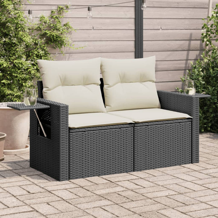 Garden Sofa With Cushions 2-Seater Black Poly Rattan Tllbbp