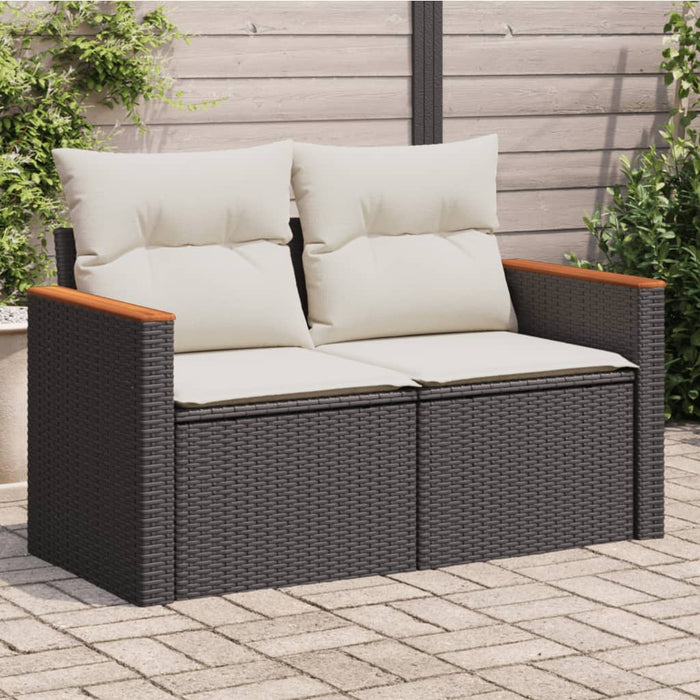 Garden Sofa With Cushions 2-Seater Black Poly Rattan Tllbbn