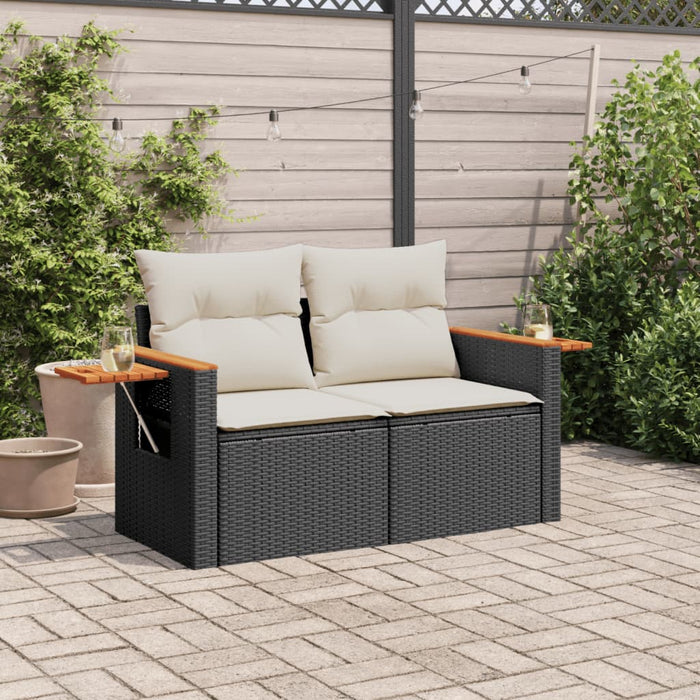 Garden Sofa With Cushions 2-Seater Black Poly Rattan Tllbbk