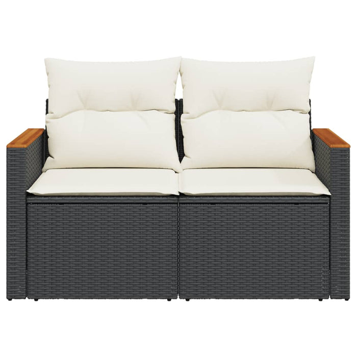 Garden Sofa With Cushions 2-Seater Black Poly Rattan Tllbbk