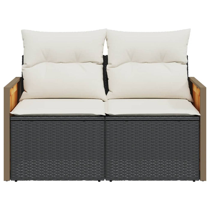 Garden Sofa With Cushions 2-Seater Black Poly Rattan Tllbob