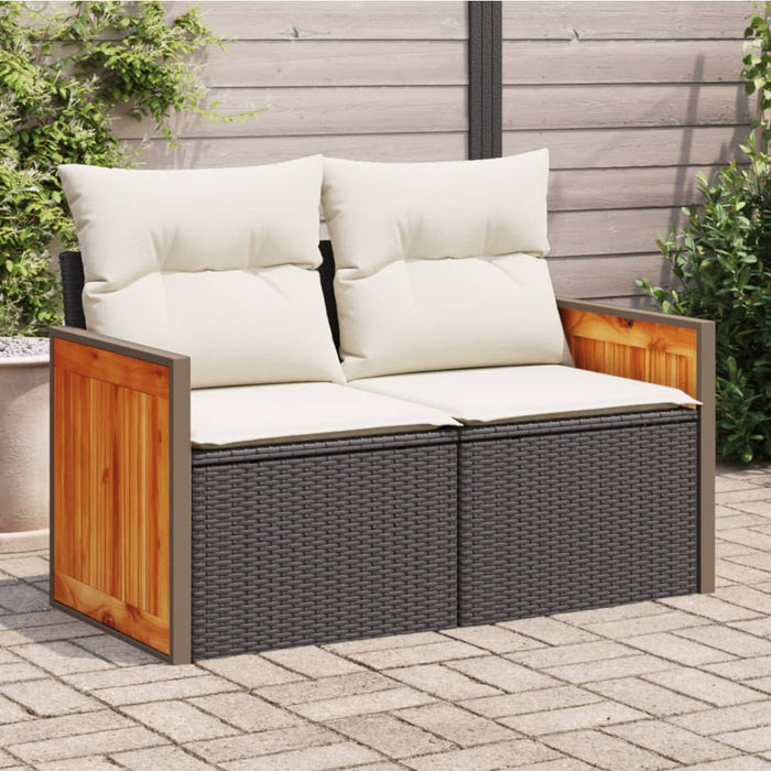 Garden Sofa With Cushions 2-Seater Black Poly Rattan Tllbob