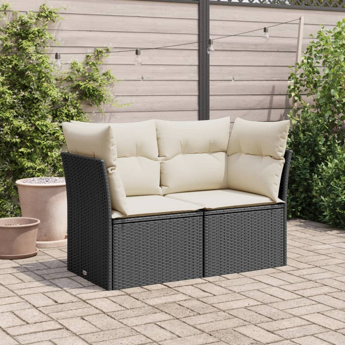 Garden Sofa With Cushions 2-Seater Black Poly Rattan Tllbot