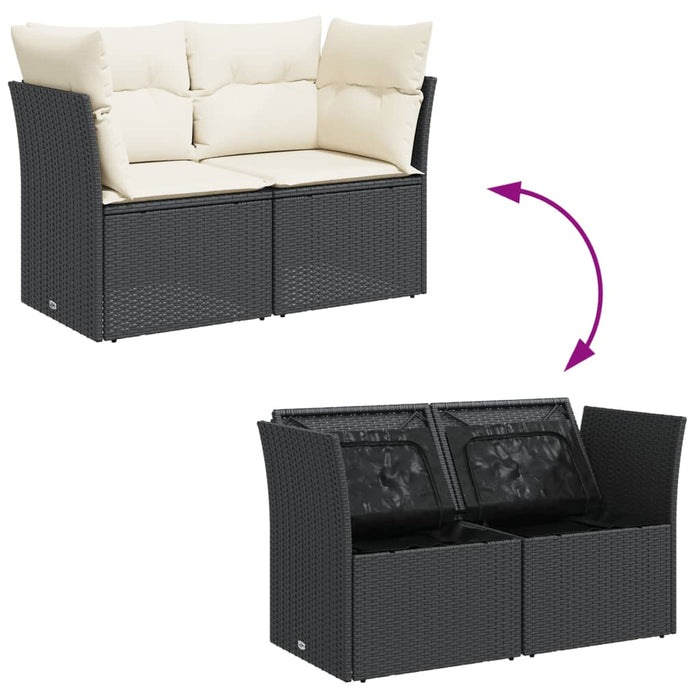 Garden Sofa With Cushions 2-Seater Black Poly Rattan Tllbot
