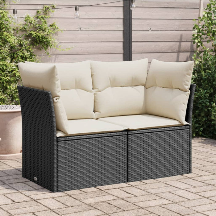 Garden Sofa With Cushions 2-Seater Black Poly Rattan Tllbot