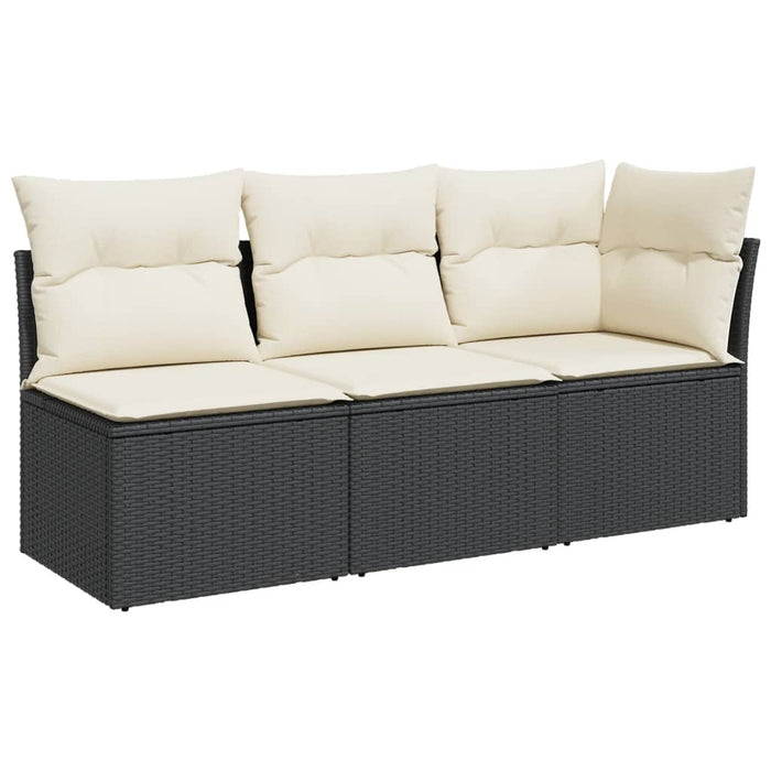 Garden Sofa With Cushions 3-Seater Black Poly Rattan Tllboa