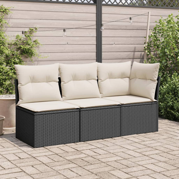 Garden Sofa With Cushions 3-Seater Black Poly Rattan Tllboa