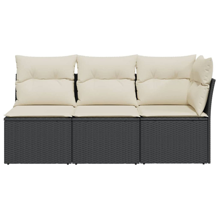 Garden Sofa With Cushions 3-Seater Black Poly Rattan Tllboa