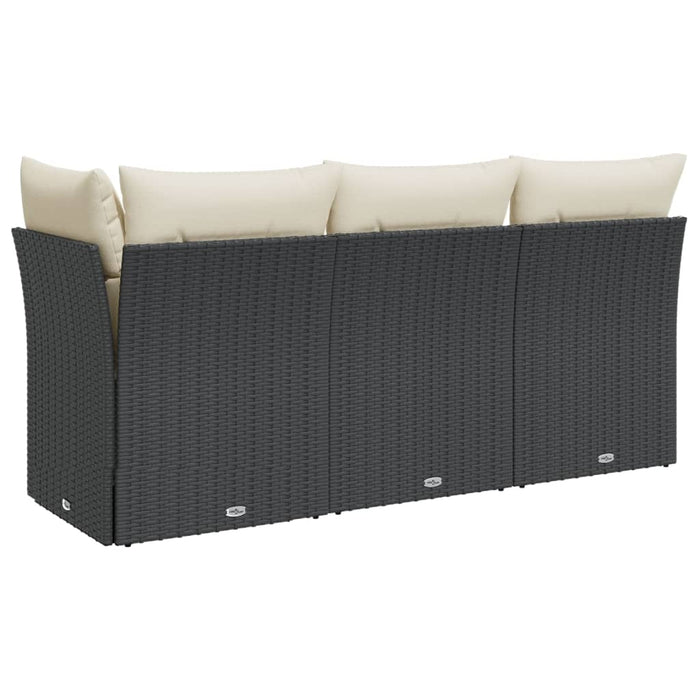 Garden Sofa With Cushions 3-Seater Black Poly Rattan Tllboa