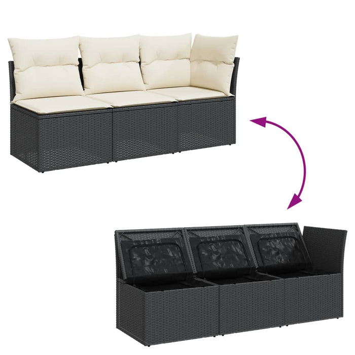 Garden Sofa With Cushions 3-Seater Black Poly Rattan Tllboa