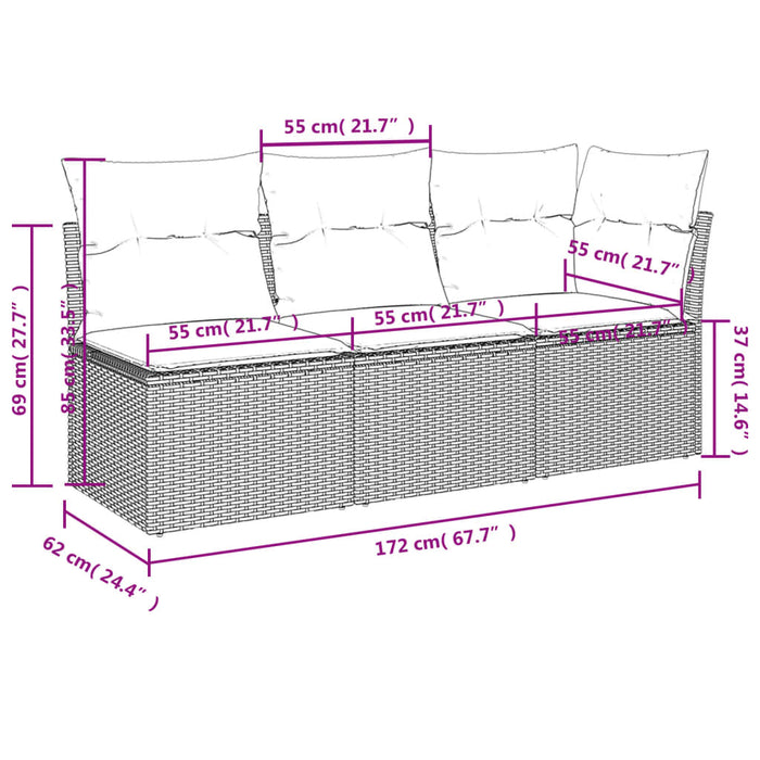 Garden Sofa With Cushions 3-Seater Black Poly Rattan Tllboa