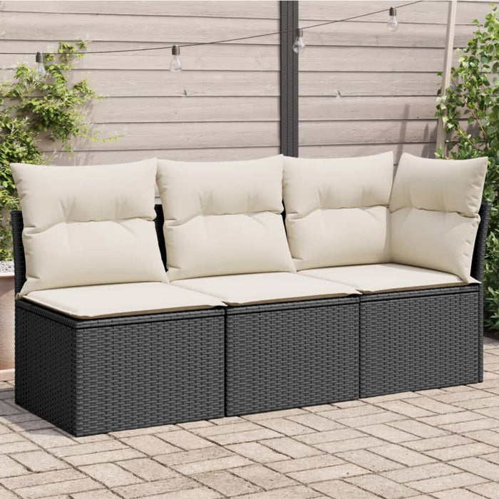 Garden Sofa With Cushions 3-Seater Black Poly Rattan Tllboa