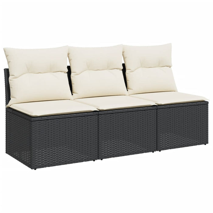 Garden Sofa With Cushions 3-Seater Black Poly Rattan Tllbop