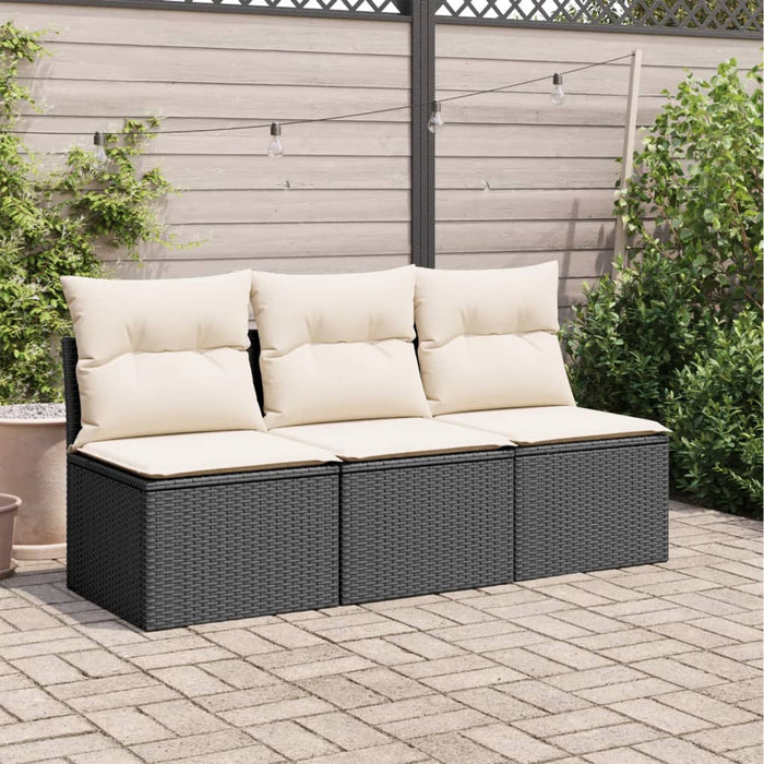 Garden Sofa With Cushions 3-Seater Black Poly Rattan Tllbop