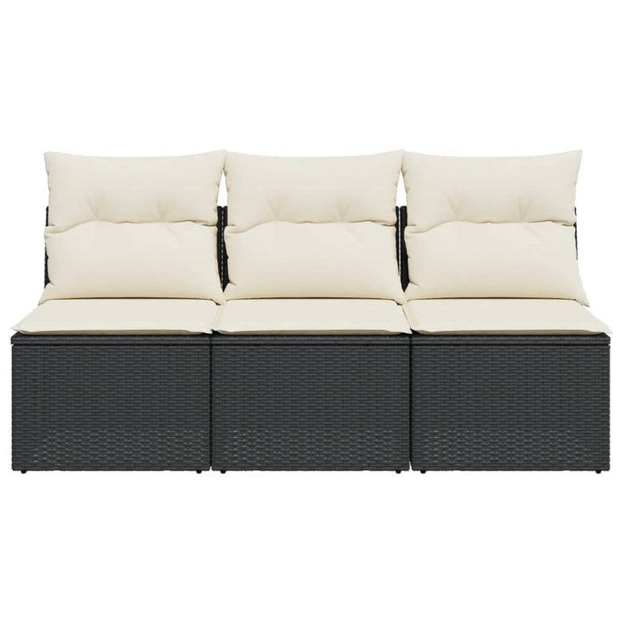 Garden Sofa With Cushions 3-Seater Black Poly Rattan Tllbop