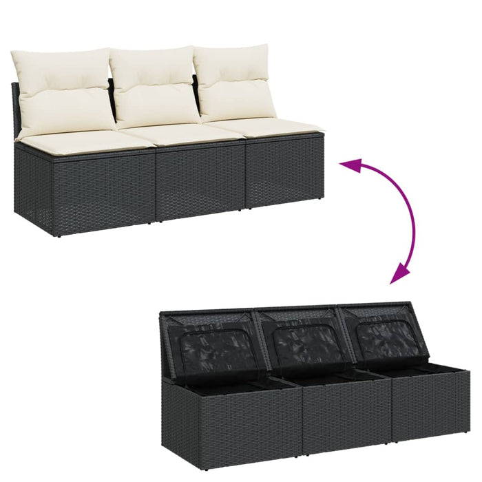 Garden Sofa With Cushions 3-Seater Black Poly Rattan Tllbop
