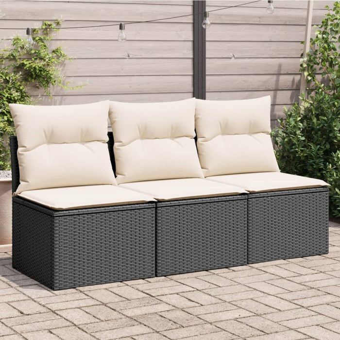 Garden Sofa With Cushions 3-Seater Black Poly Rattan Tllbop