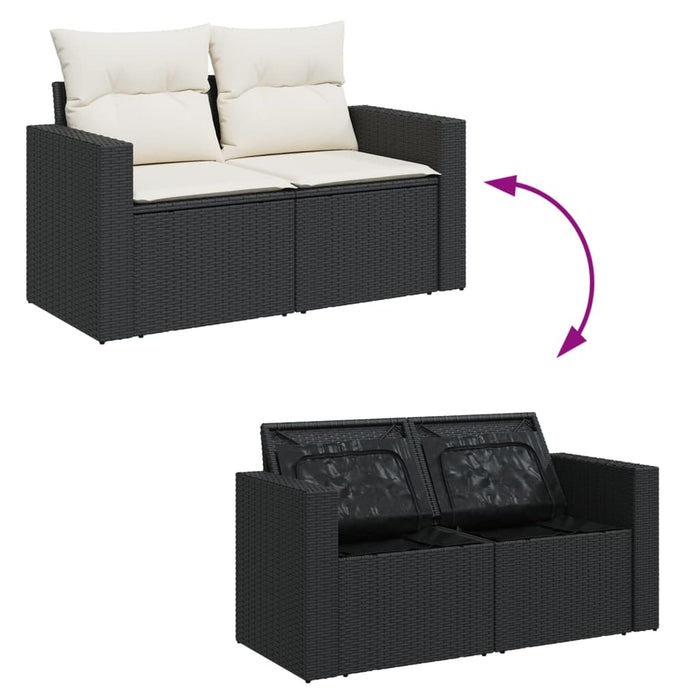 Garden Sofa With Cushions 2-Seater Black Poly Rattan Tllbol