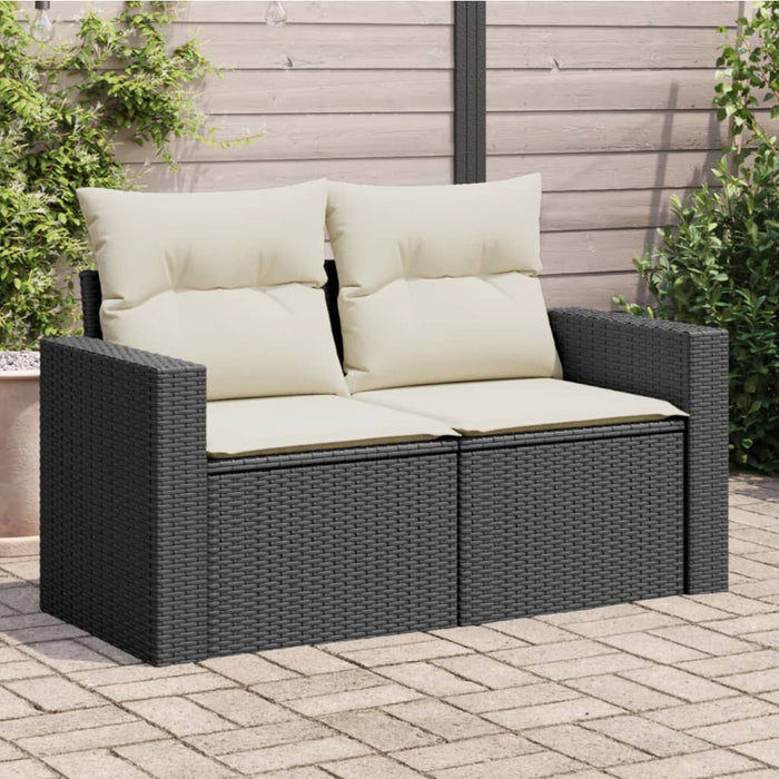 Garden Sofa With Cushions 2-Seater Black Poly Rattan Tllbol