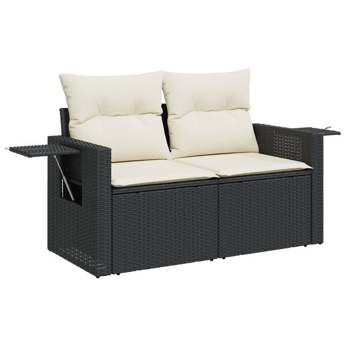 Garden Sofa With Cushions 2-Seater Black Poly Rattan Tllboi