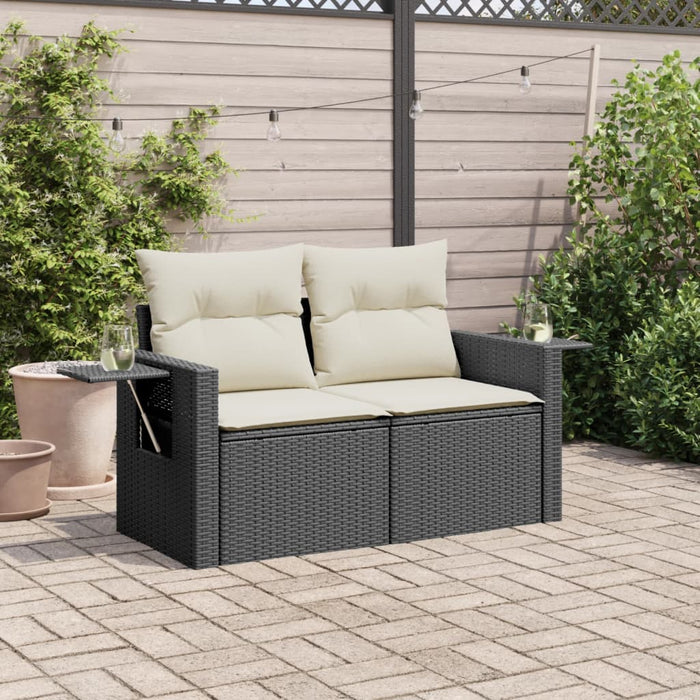 Garden Sofa With Cushions 2-Seater Black Poly Rattan Tllboi