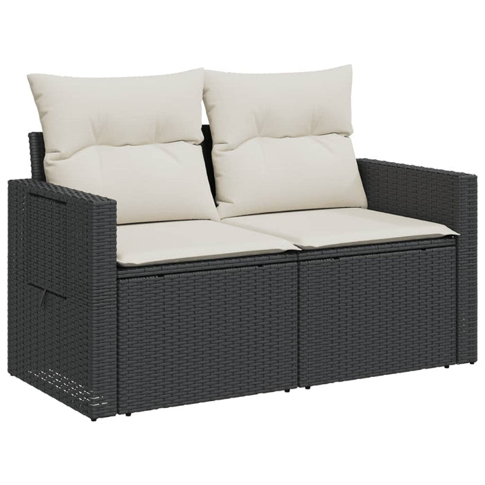 Garden Sofa With Cushions 2-Seater Black Poly Rattan Tllboi