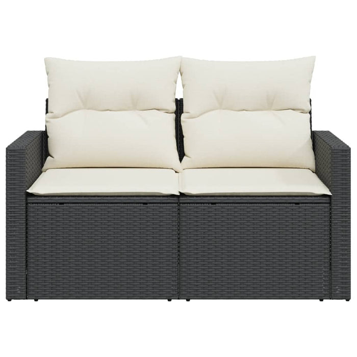 Garden Sofa With Cushions 2-Seater Black Poly Rattan Tllboi