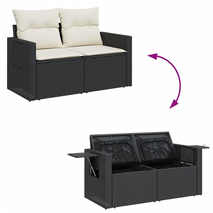 Garden Sofa With Cushions 2-Seater Black Poly Rattan Tllboi