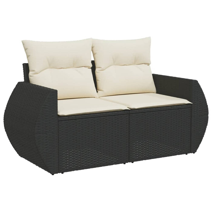Garden Sofa With Cushions 2-Seater Black Poly Rattan Tllbon
