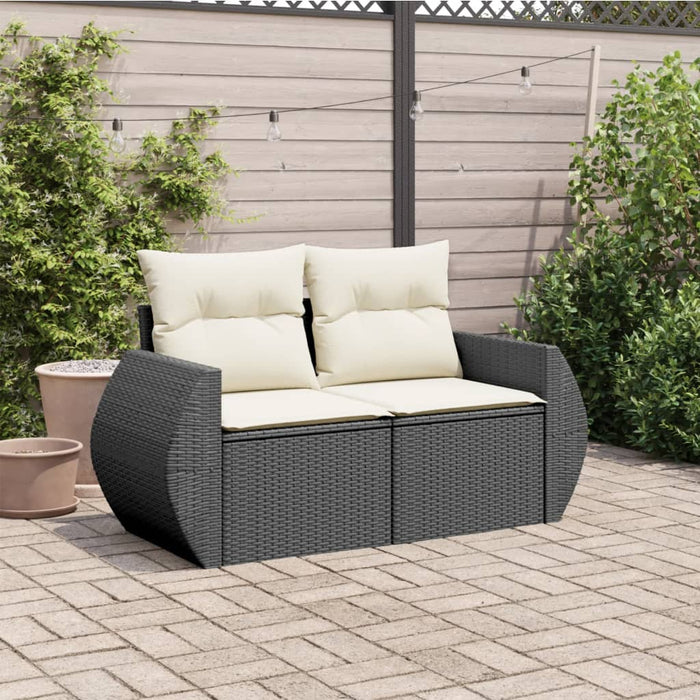 Garden Sofa With Cushions 2-Seater Black Poly Rattan Tllbon